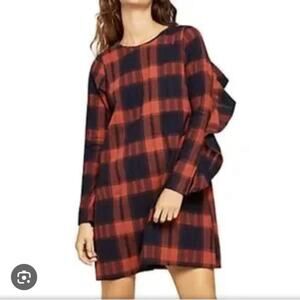 BCBGeneration Black and Orange Plaid Ruffle Log Sleeve Light Weight Dress Size S